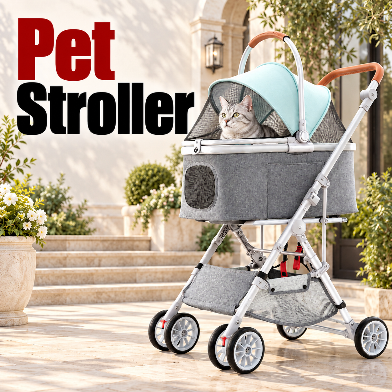 Pet Stroller — complete product with a bold red and black title