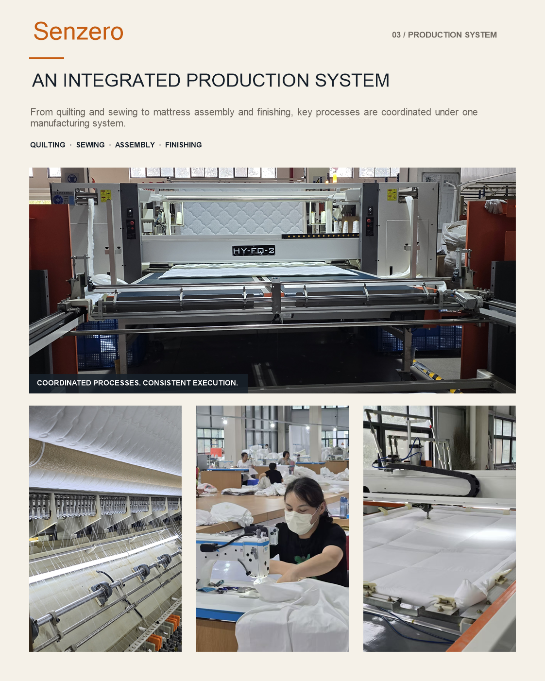 Senzero production workflow and equipment for bedding products